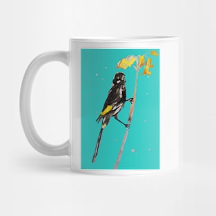 Australian Honeyeater Bird Painting - New Holland on Turquoise Mug